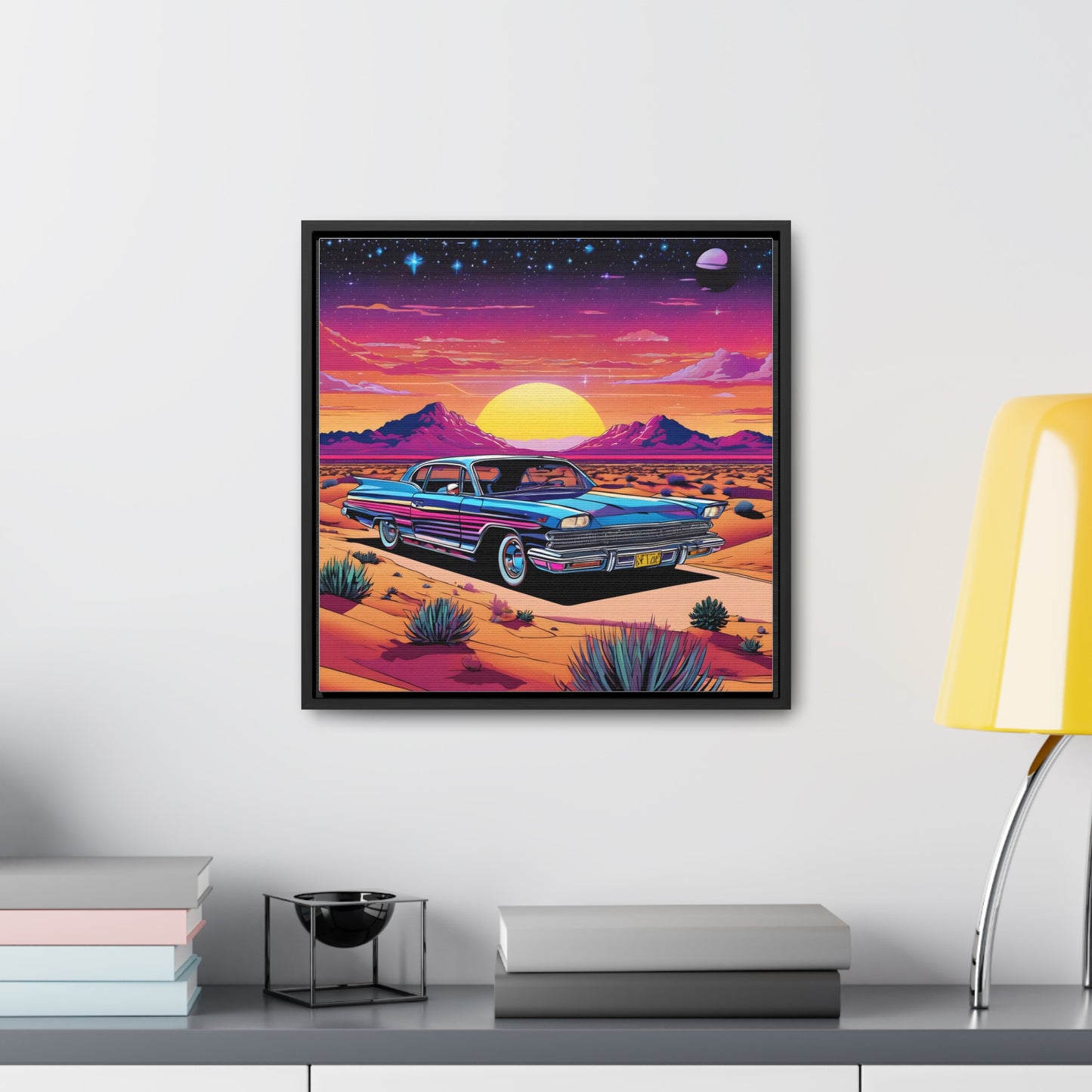 Desert Starlit Night Synthwave Car Canvas Art