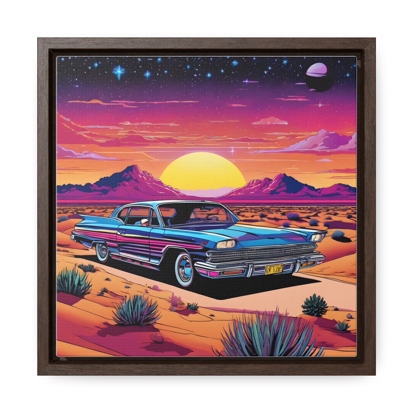 Desert Starlit Night Synthwave Car Canvas Art