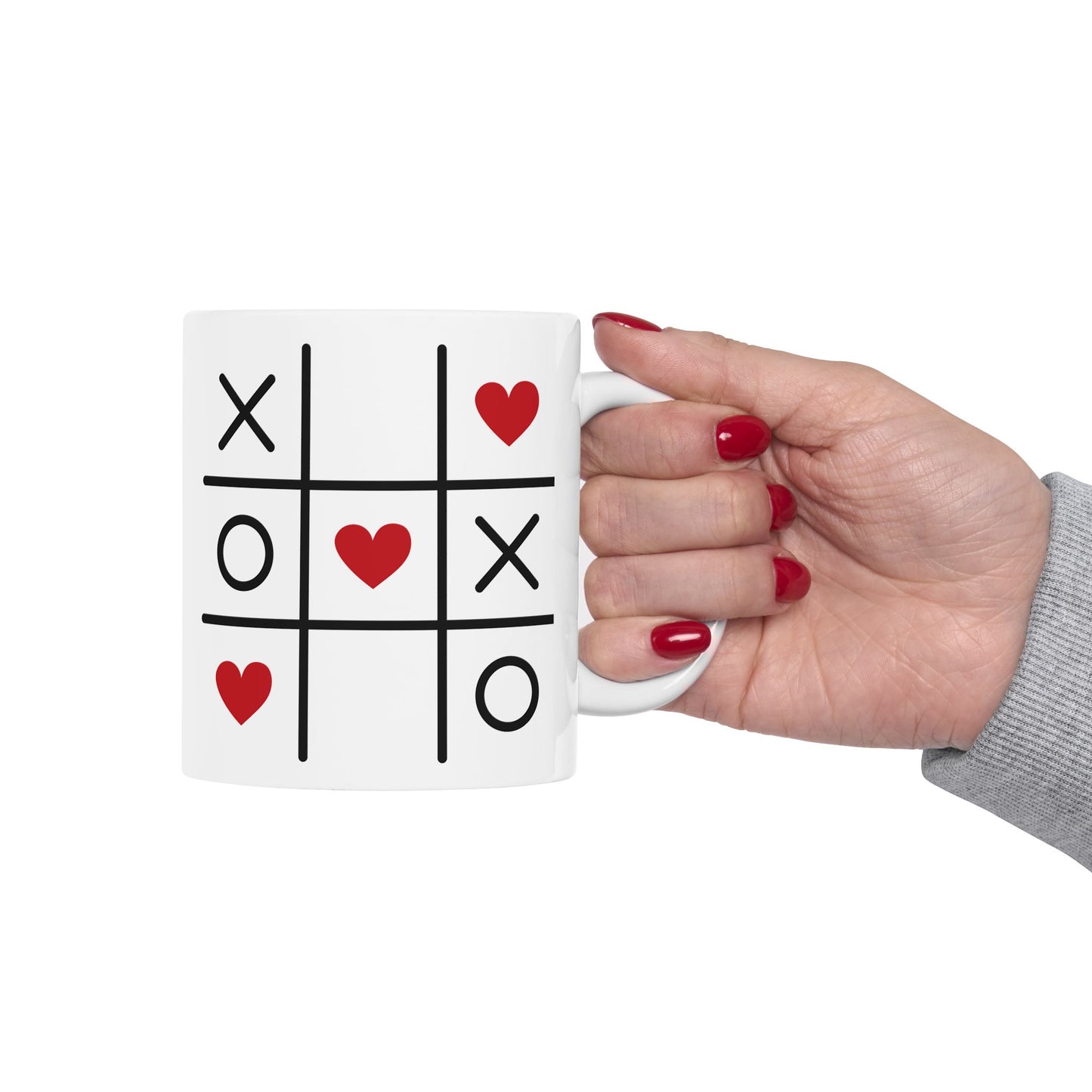 Valentine Tic-Tac-Toe Diagonal Hearts Ceramic Mug
