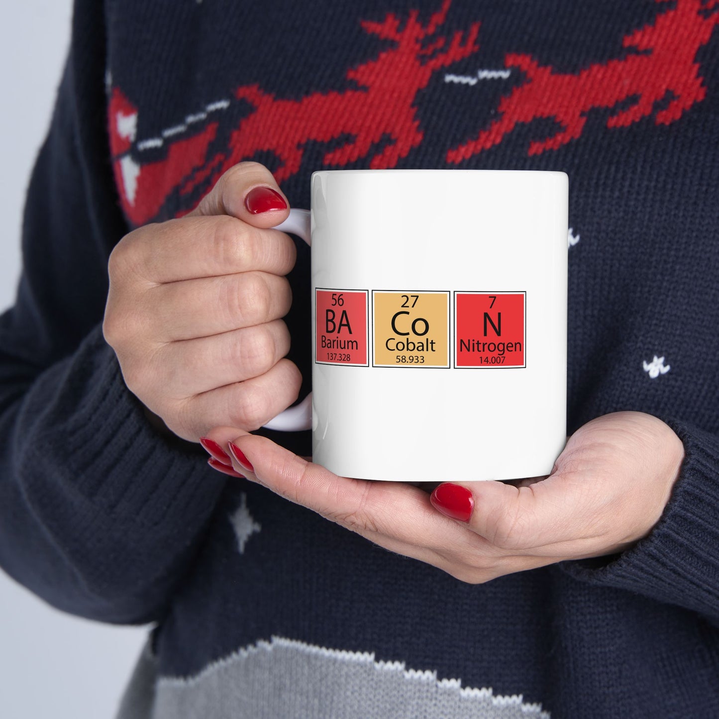 Bacon Periodic Table Mug, Chemistry Inspired Ceramic Coffee Cup, Fun Kitchen Drinkware, Gift for Foodies & Science Lovers