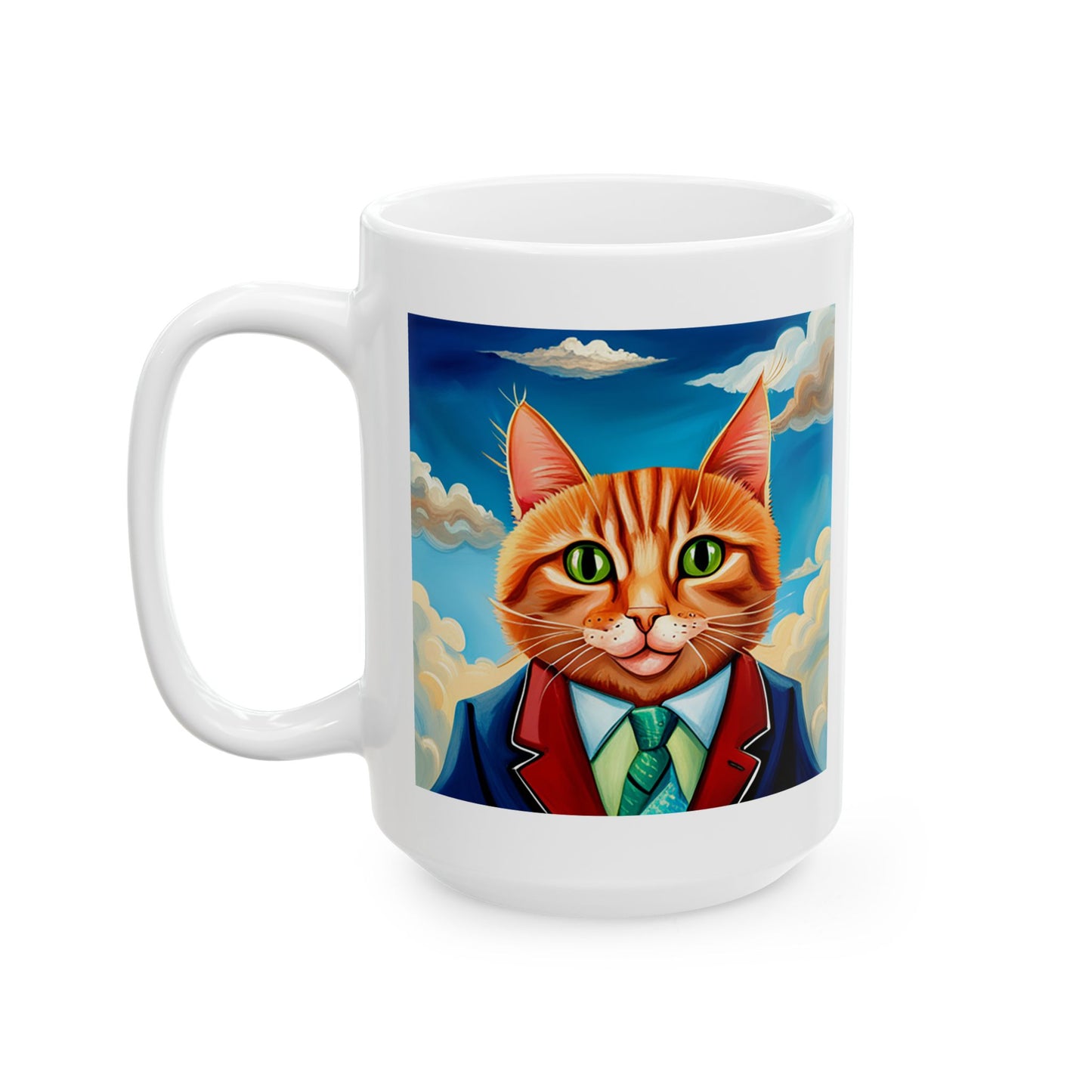 Orange Cat Wearing a Green Tie Ceramic Mug