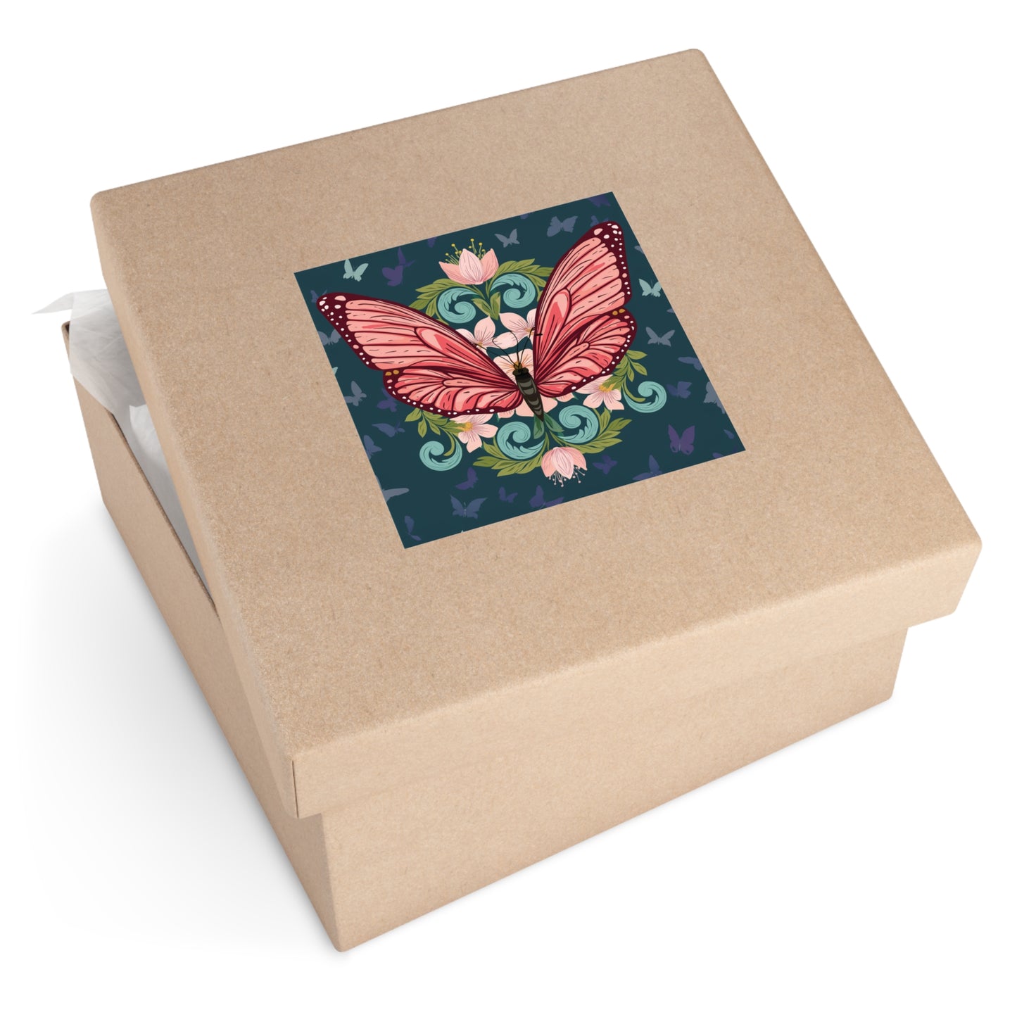 Butterfly and Flowers Square Vinyl Sticker