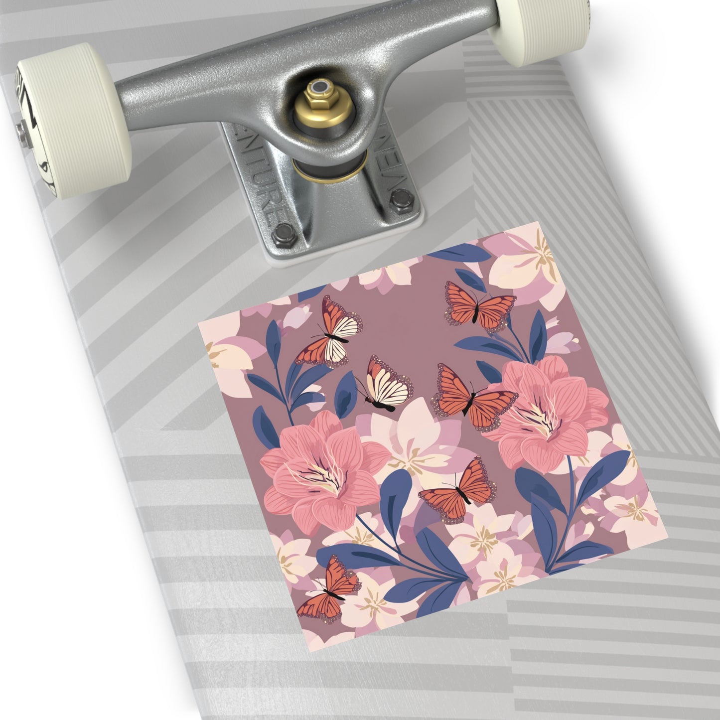 Butterfly and Flowers Square Vinyl Sticker