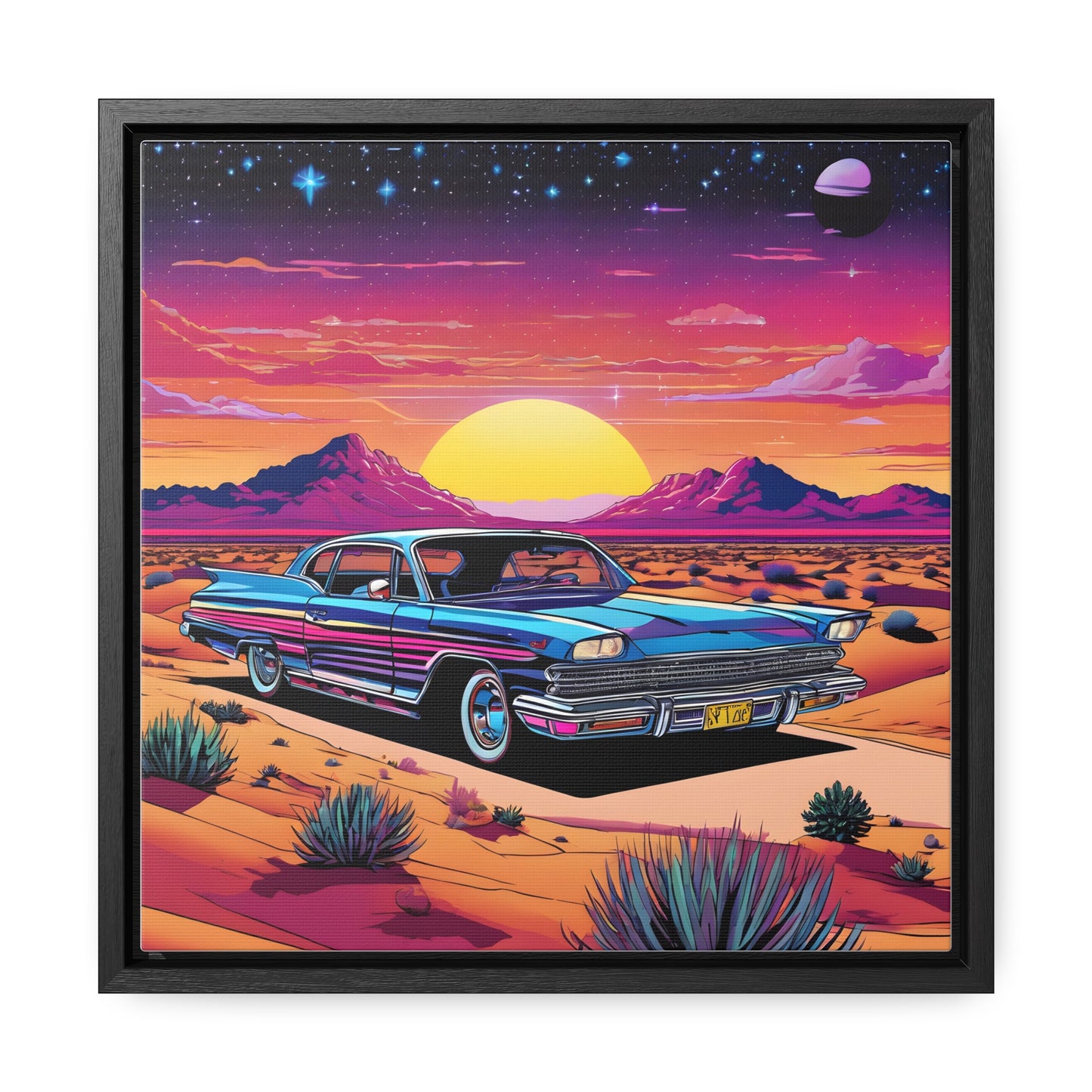 Desert Starlit Night Synthwave Car Canvas Art