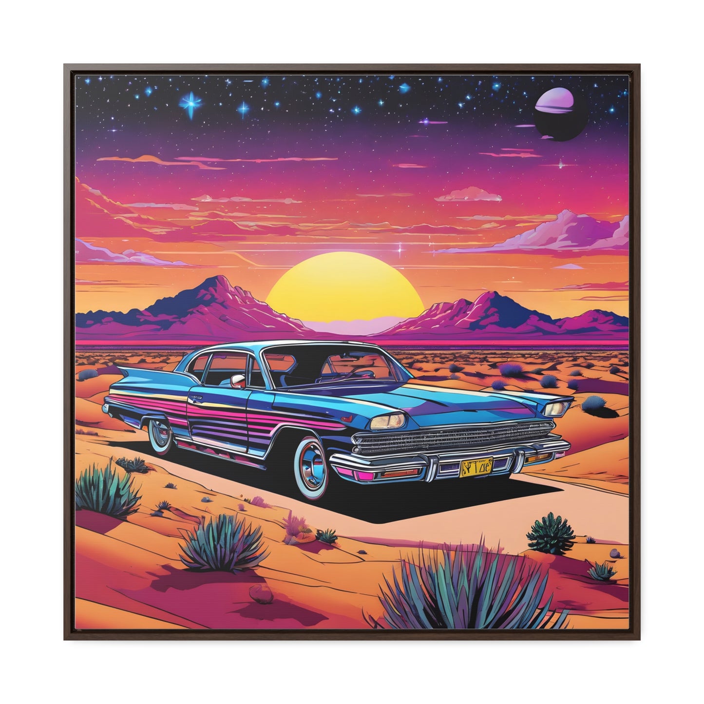 Desert Starlit Night Synthwave Car Canvas Art