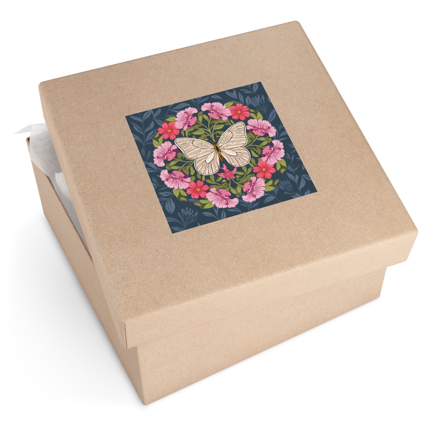 Butterfly and Flowers Square Vinyl Sticker