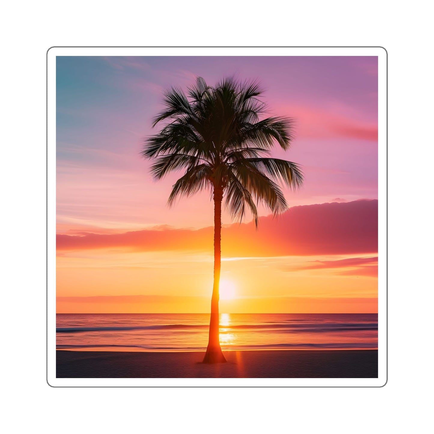 Sunset Palm Tree Square Stickers