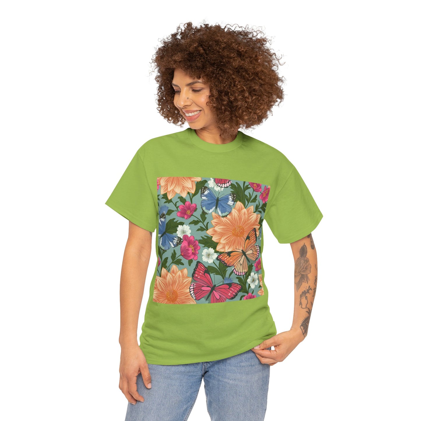 Butterflies and Flowers Unisex Heavy Cotton T-Shirt