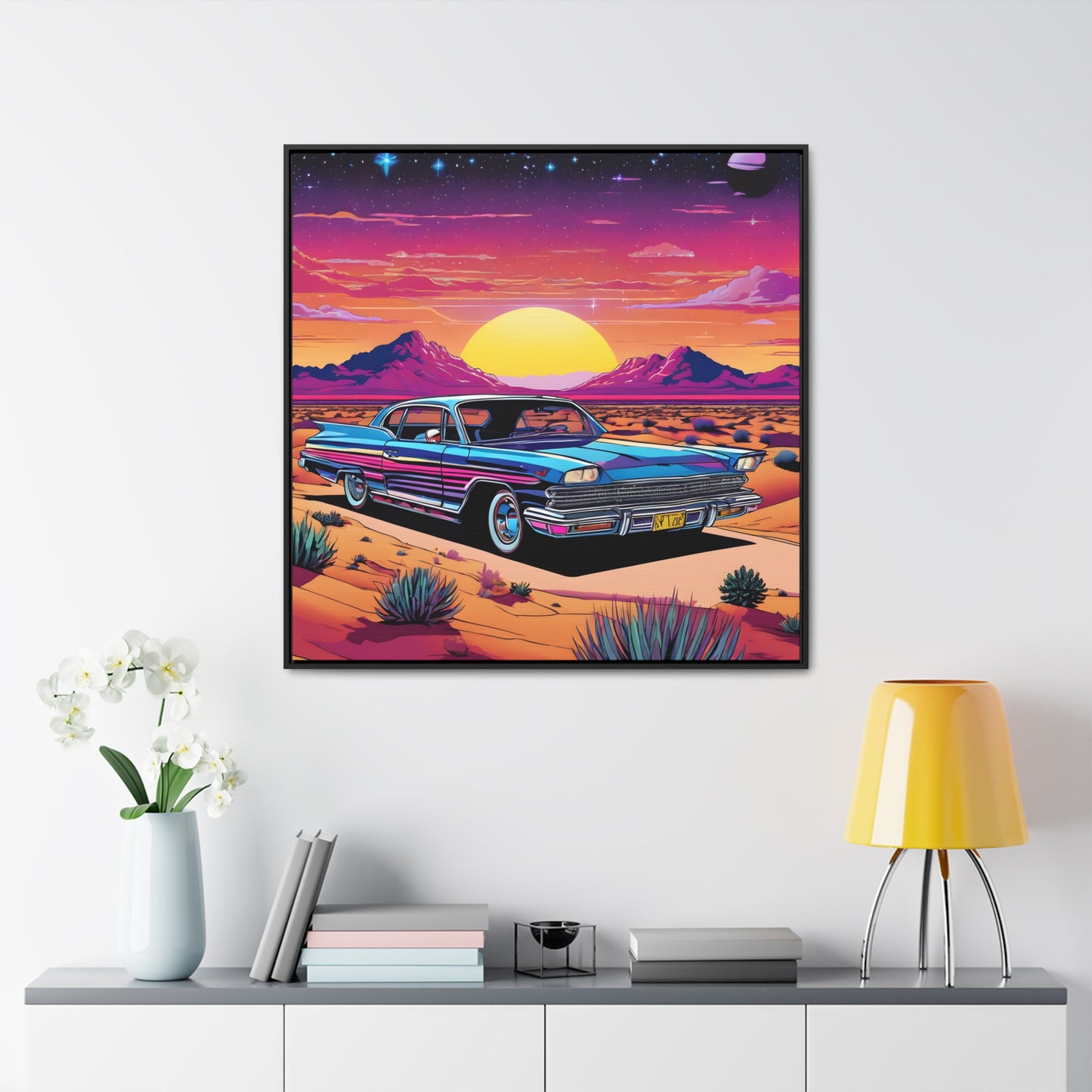 Desert Starlit Night Synthwave Car Canvas Art