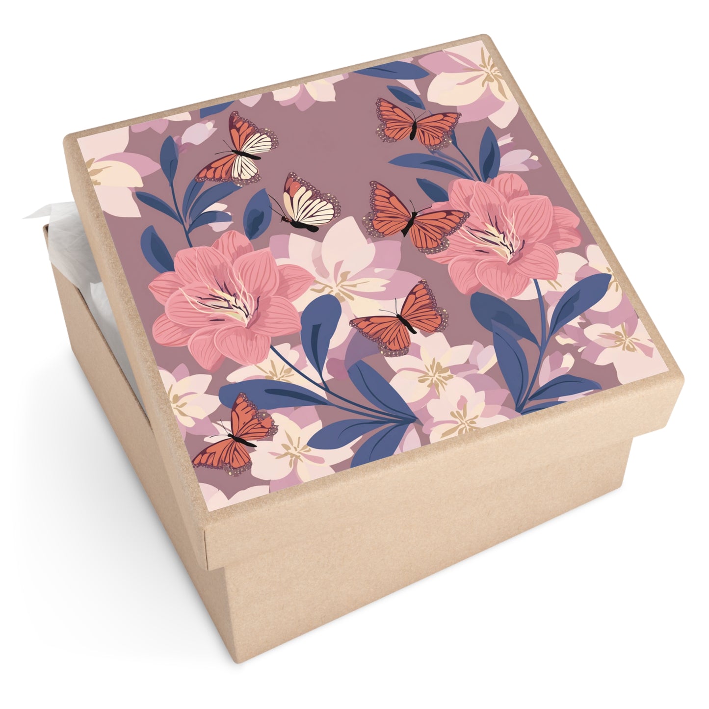 Butterfly and Flowers Square Vinyl Sticker