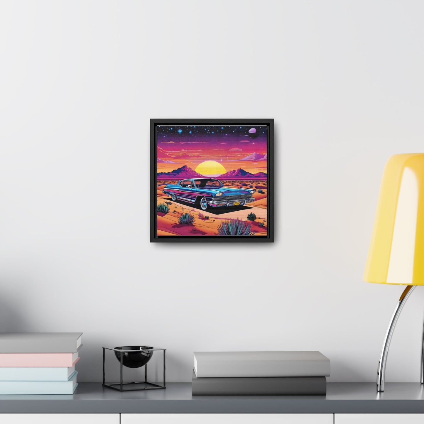 Desert Starlit Night Synthwave Car Canvas Art