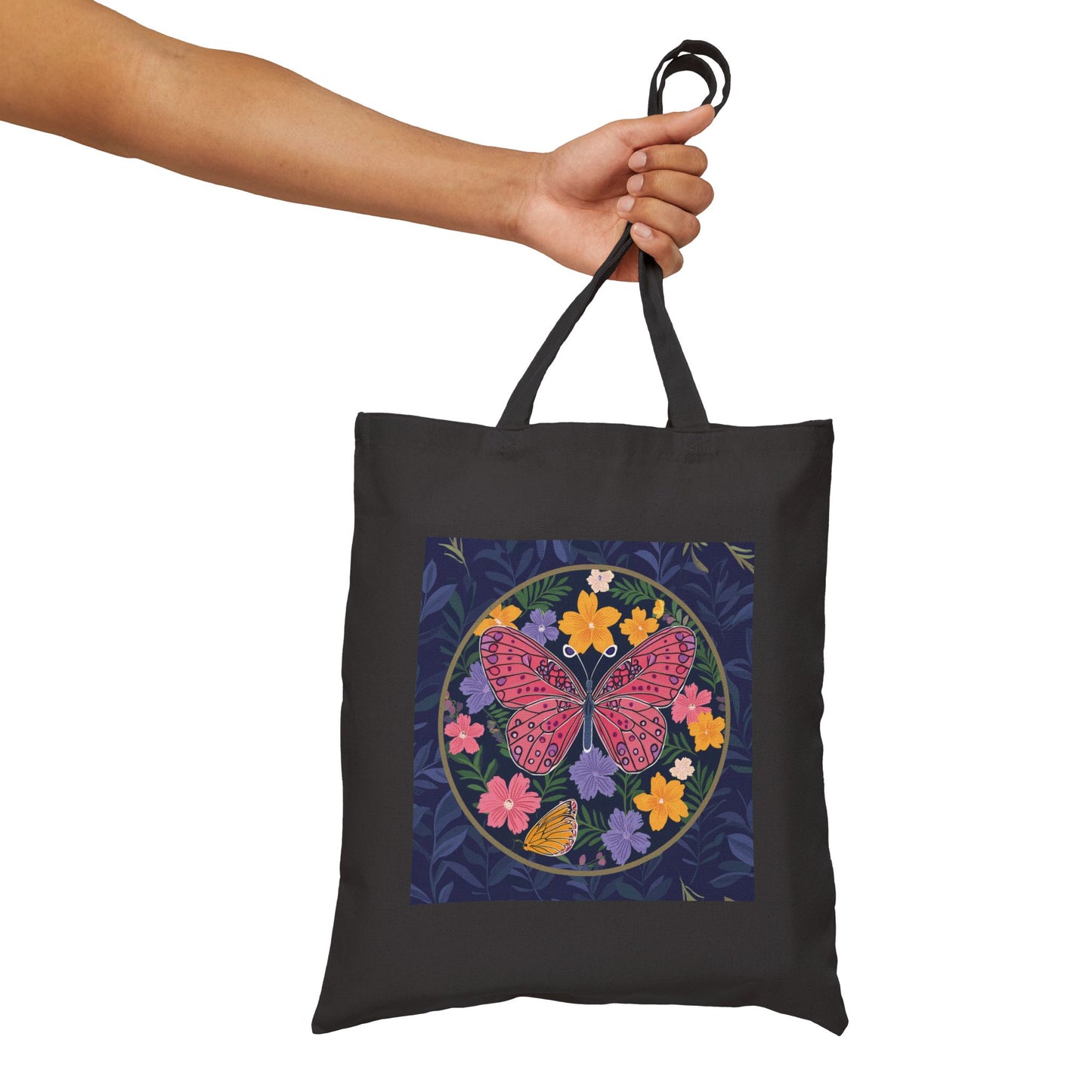 Butterfly in Flowers Cotton Canvas Tote Bag