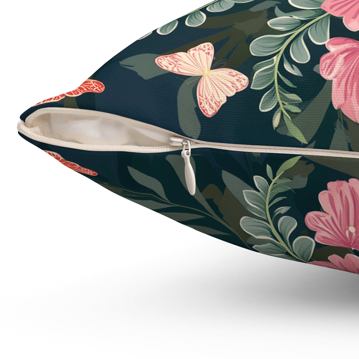 Butterflies and Flowers Spun Polyester Square Pillow