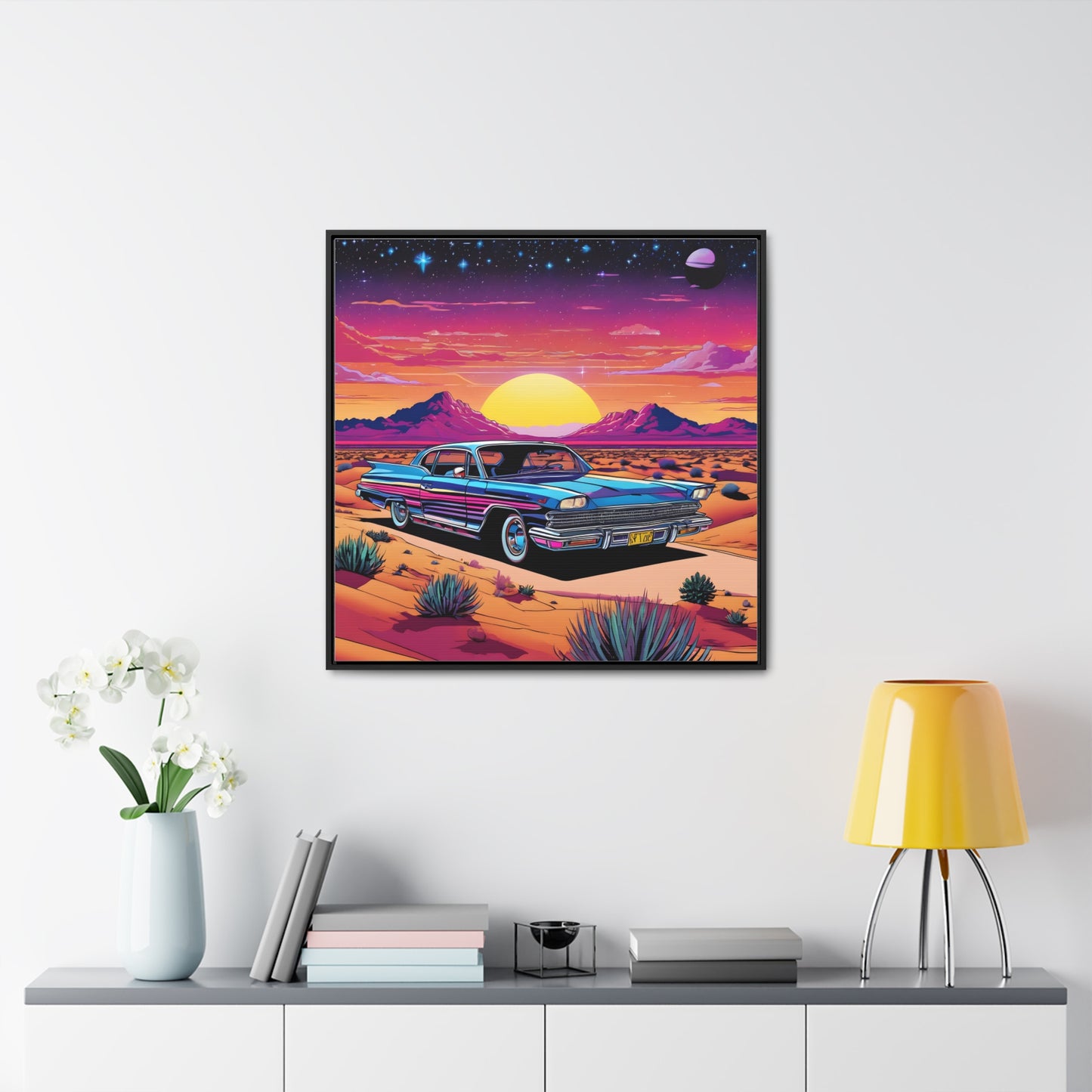 Desert Starlit Night Synthwave Car Canvas Art