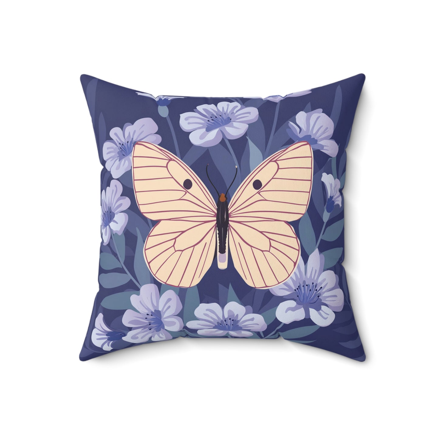Butterfly in Flowers Spun Polyester Square Pillow