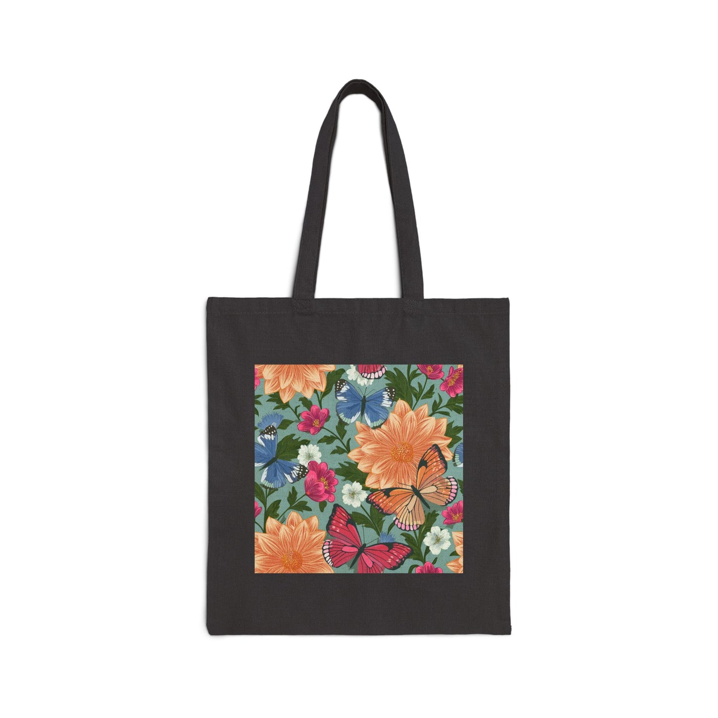 Butterfly in Flowers Cotton Canvas Tote Bag
