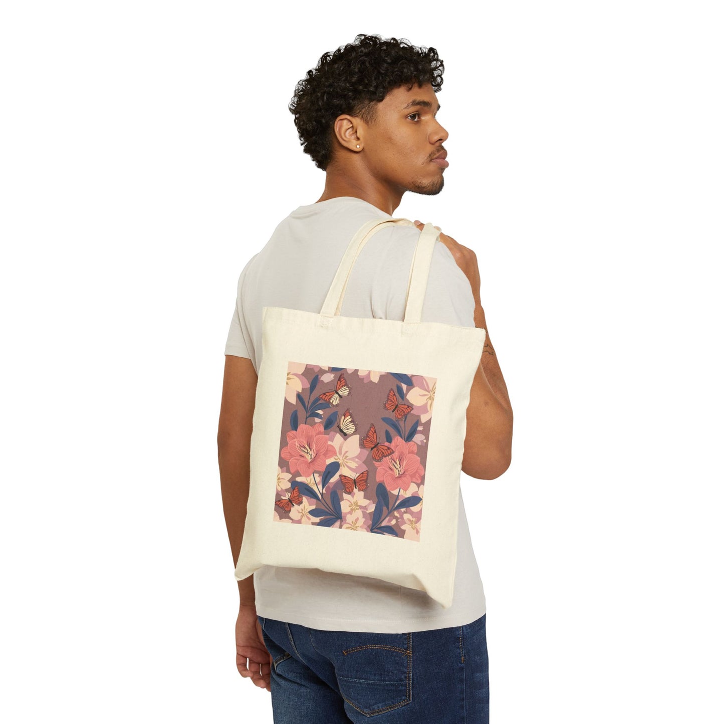 Butterflies and Flowers Cotton Canvas Tote Bag