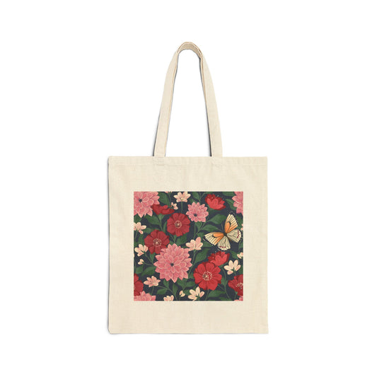 Butterfly in Flowers Cotton Tote Bag, Durable 15"x16" Canvas Bag for Everyday Shopping, Perfect Gift for Nature Lovers