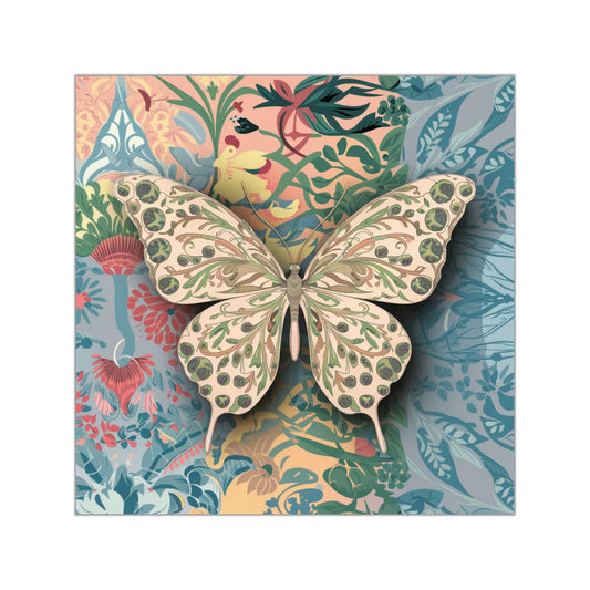 Butterfly and Flowers Square Vinyl Sticker