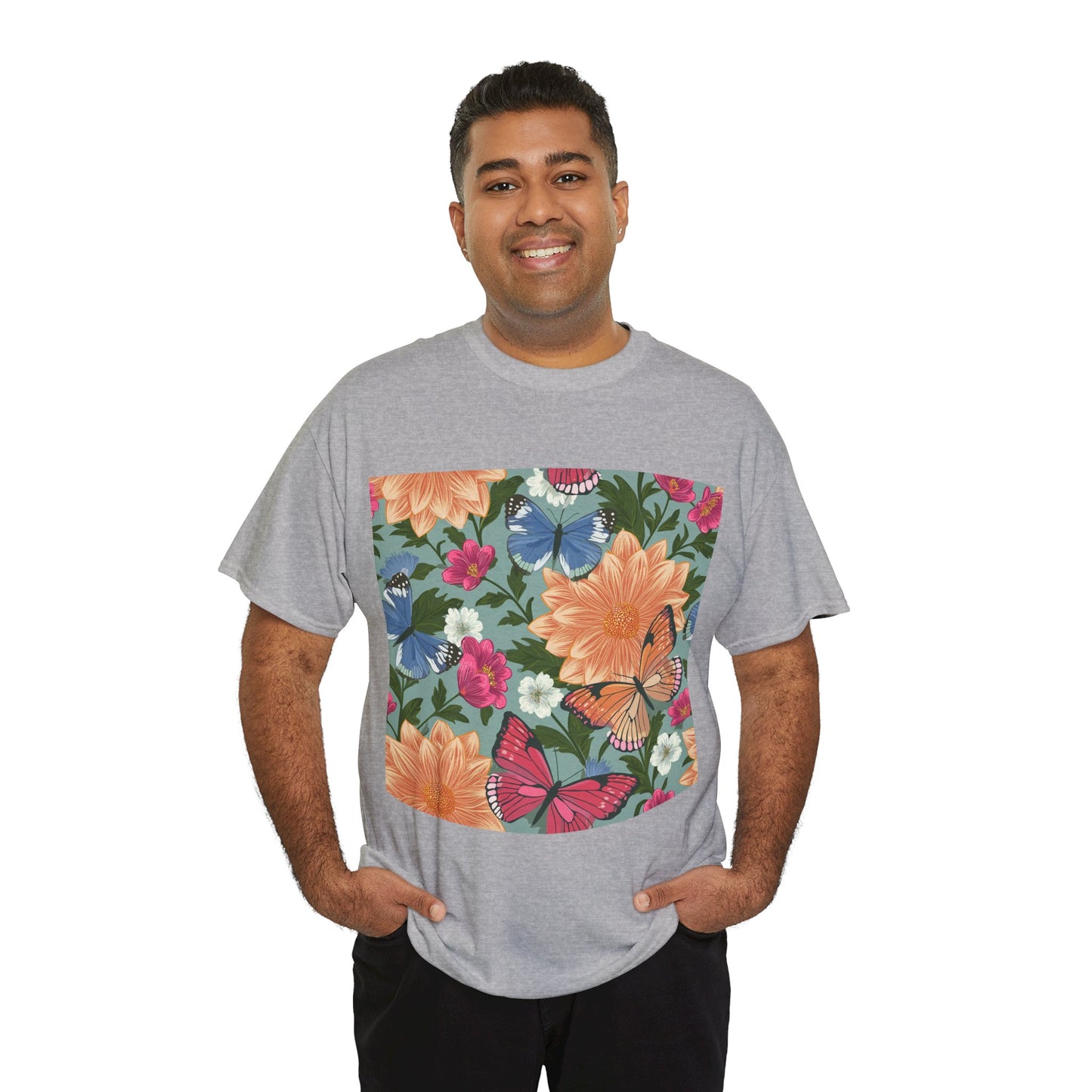 Butterflies and Flowers Unisex Heavy Cotton T-Shirt