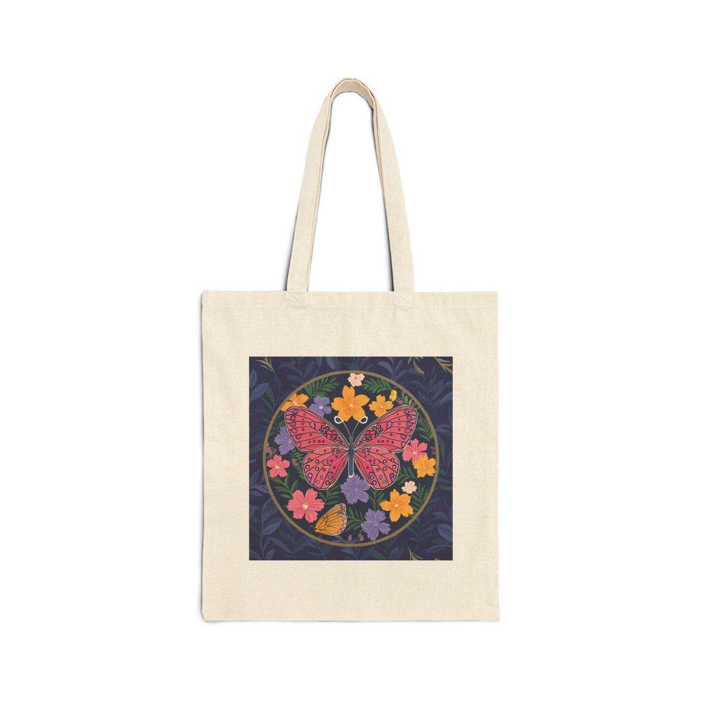 Butterfly in Flowers Cotton Canvas Tote Bag