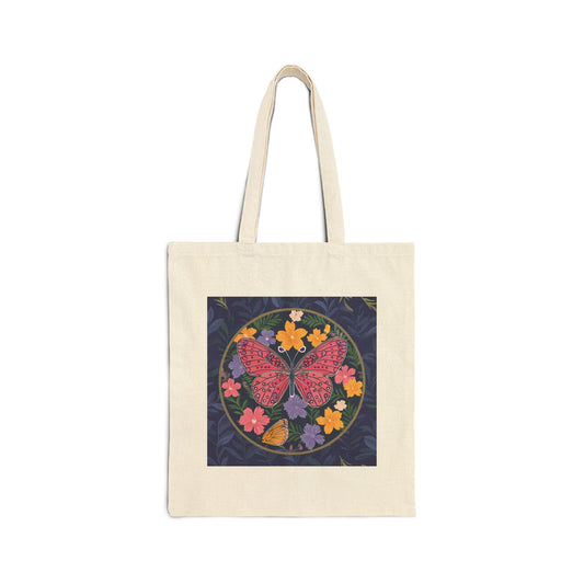 Butterfly in Flowers Cotton Canvas Tote Bag