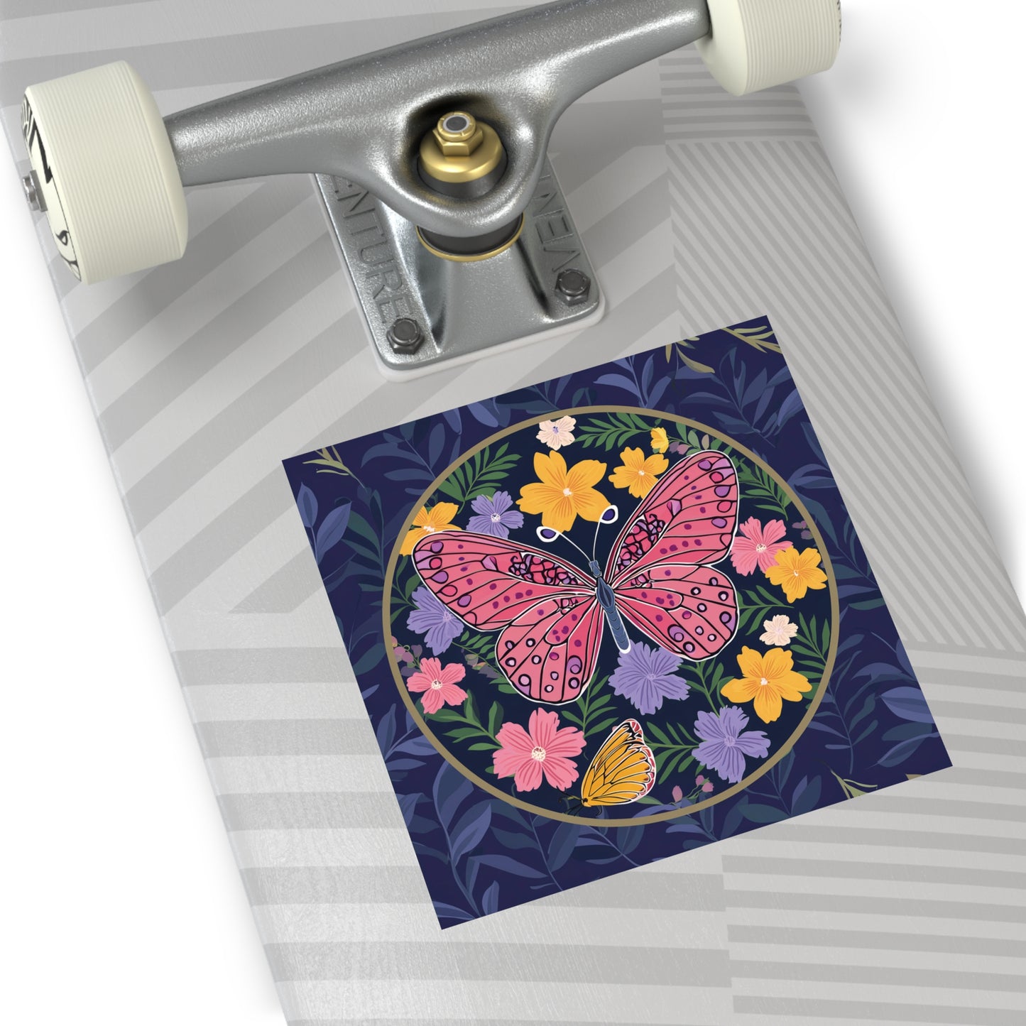 Butterfly and Flowers Square Vinyl Sticker