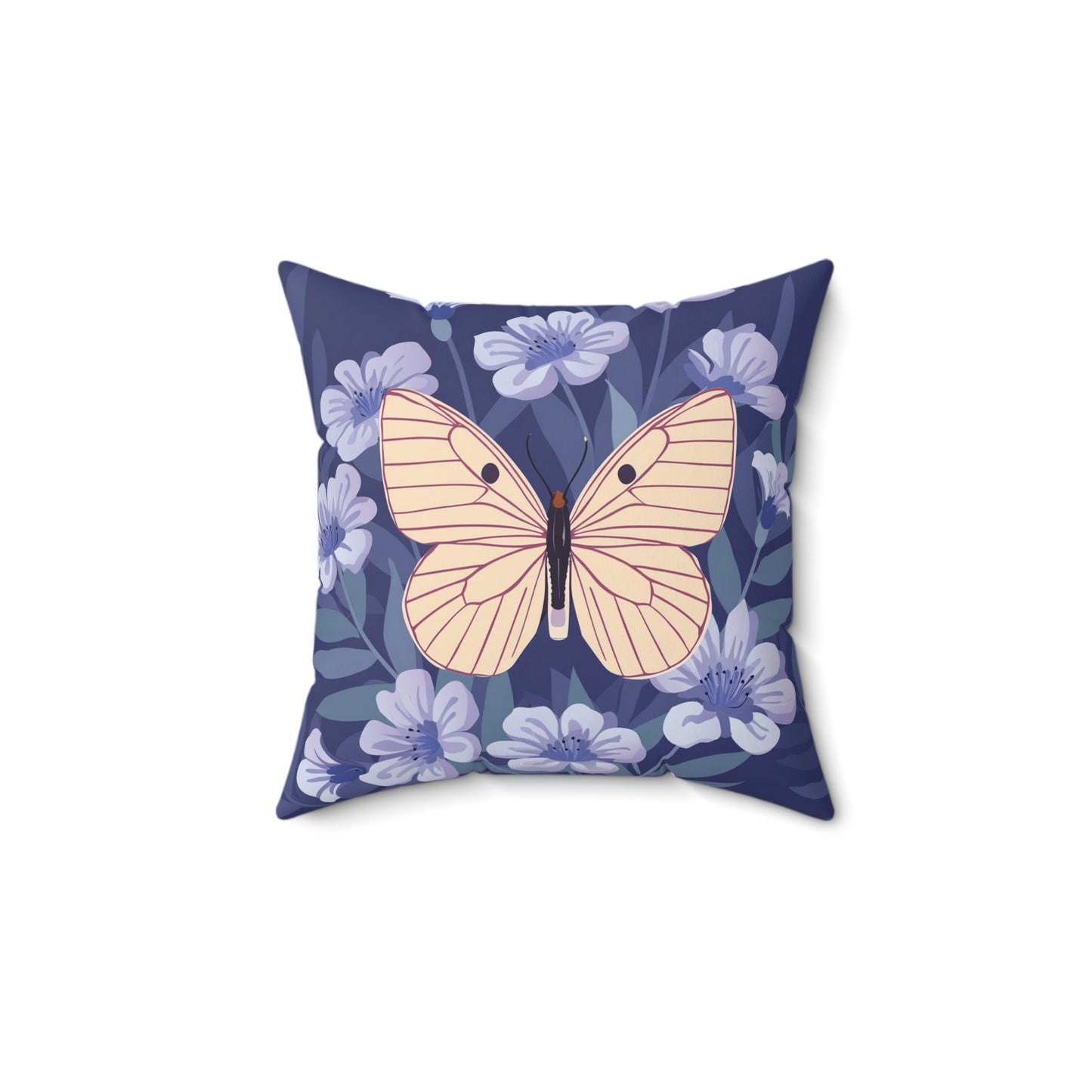 Butterfly in Flowers Spun Polyester Square Pillow