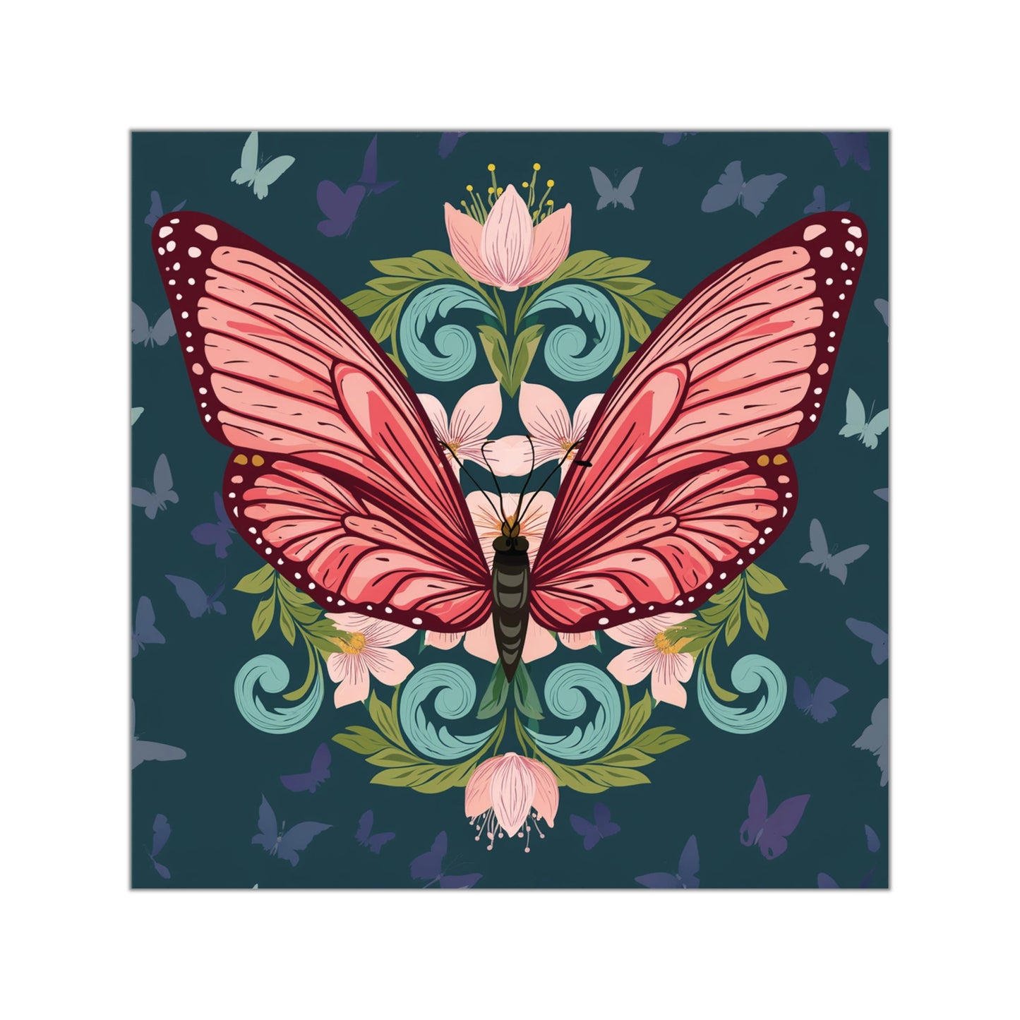 Butterfly and Flowers Square Vinyl Sticker
