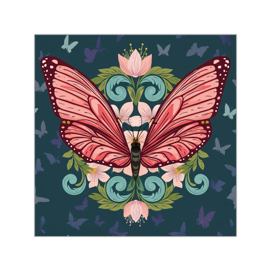 Butterfly and Flowers Square Vinyl Sticker