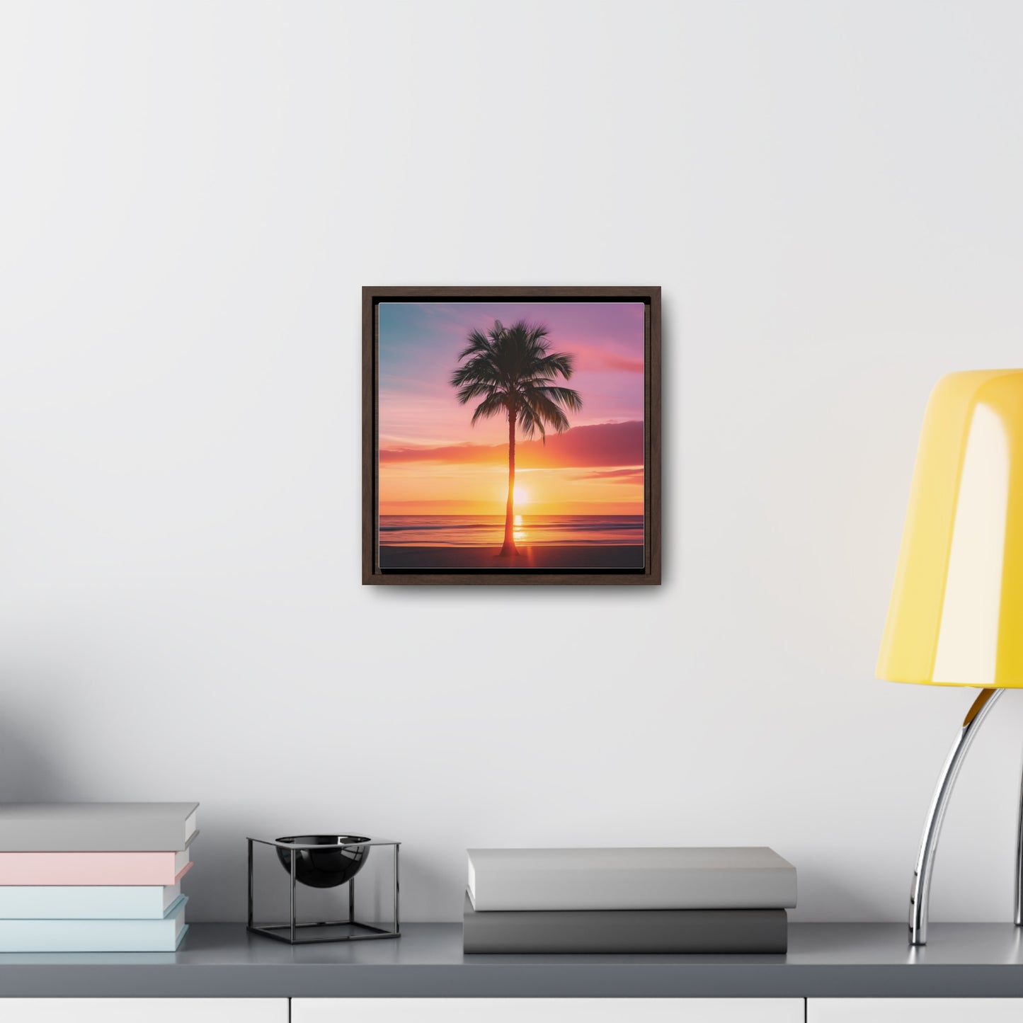 Translucent Sunset Palm Tree Square Canvas Wrap
