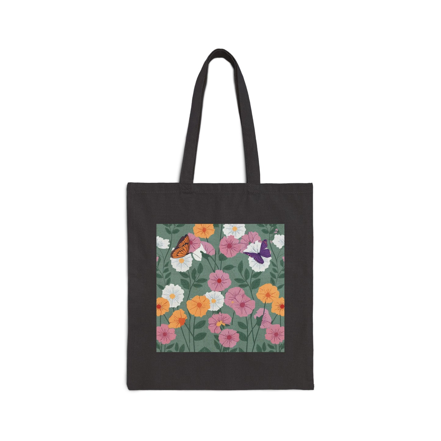 Butterflies in Flowers Cotton Tote Bag, Durable 15"x16" Everyday Bag for Shopping, Perfect Gift for Nature Lovers