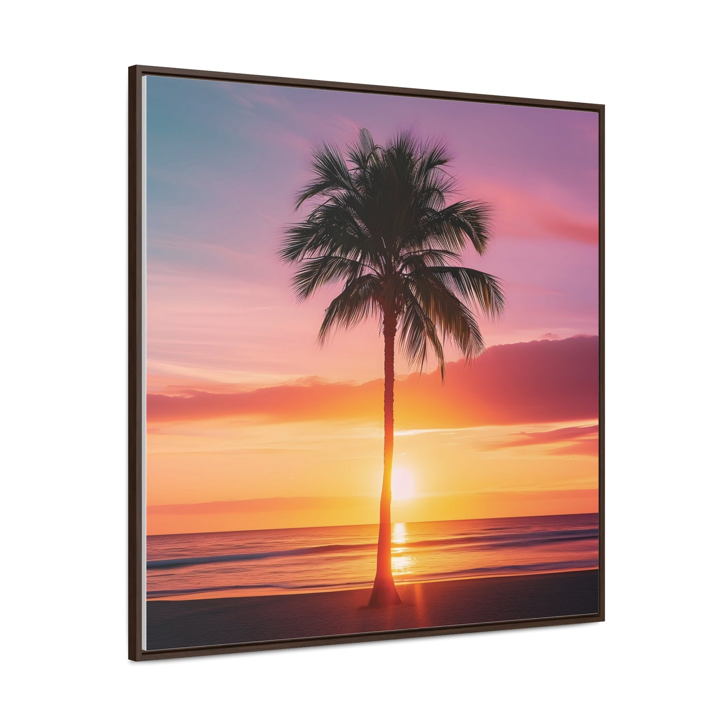 Translucent Sunset Palm Tree Square Canvas Wrap