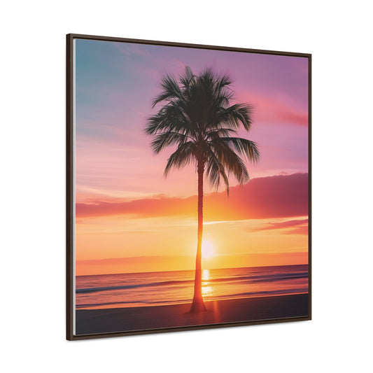 Translucent Sunset Palm Tree Square Canvas Wrap