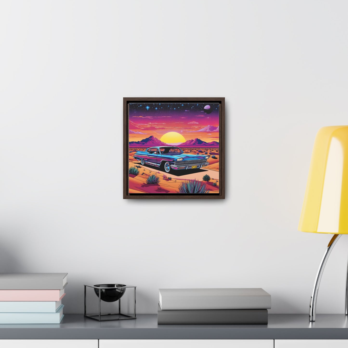 Desert Starlit Night Synthwave Car Canvas Art