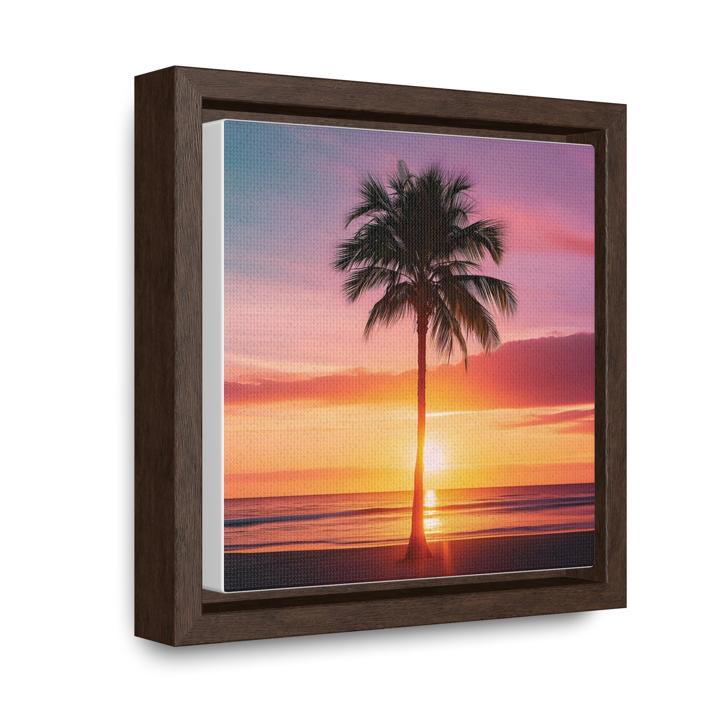 Translucent Sunset Palm Tree Square Canvas Wrap