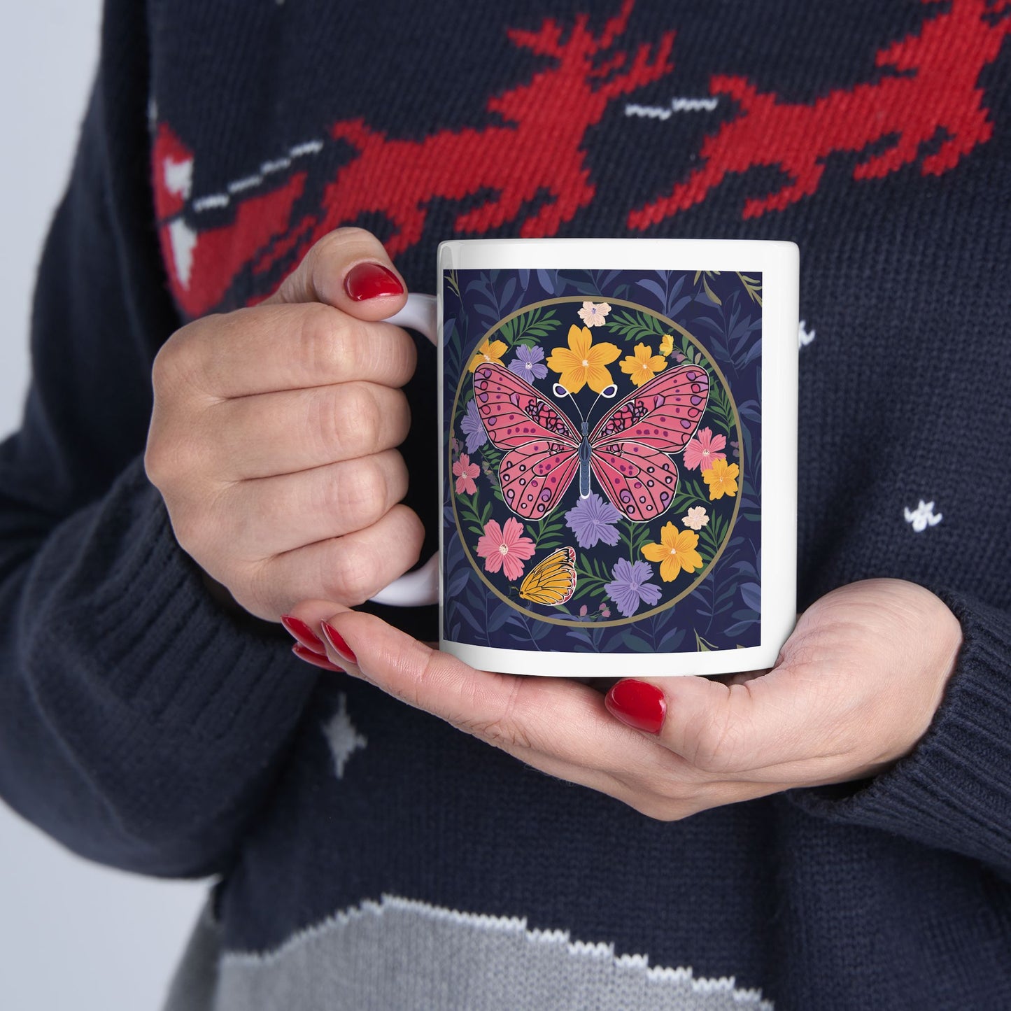 Butterfly and Flowers Ceramic Mug