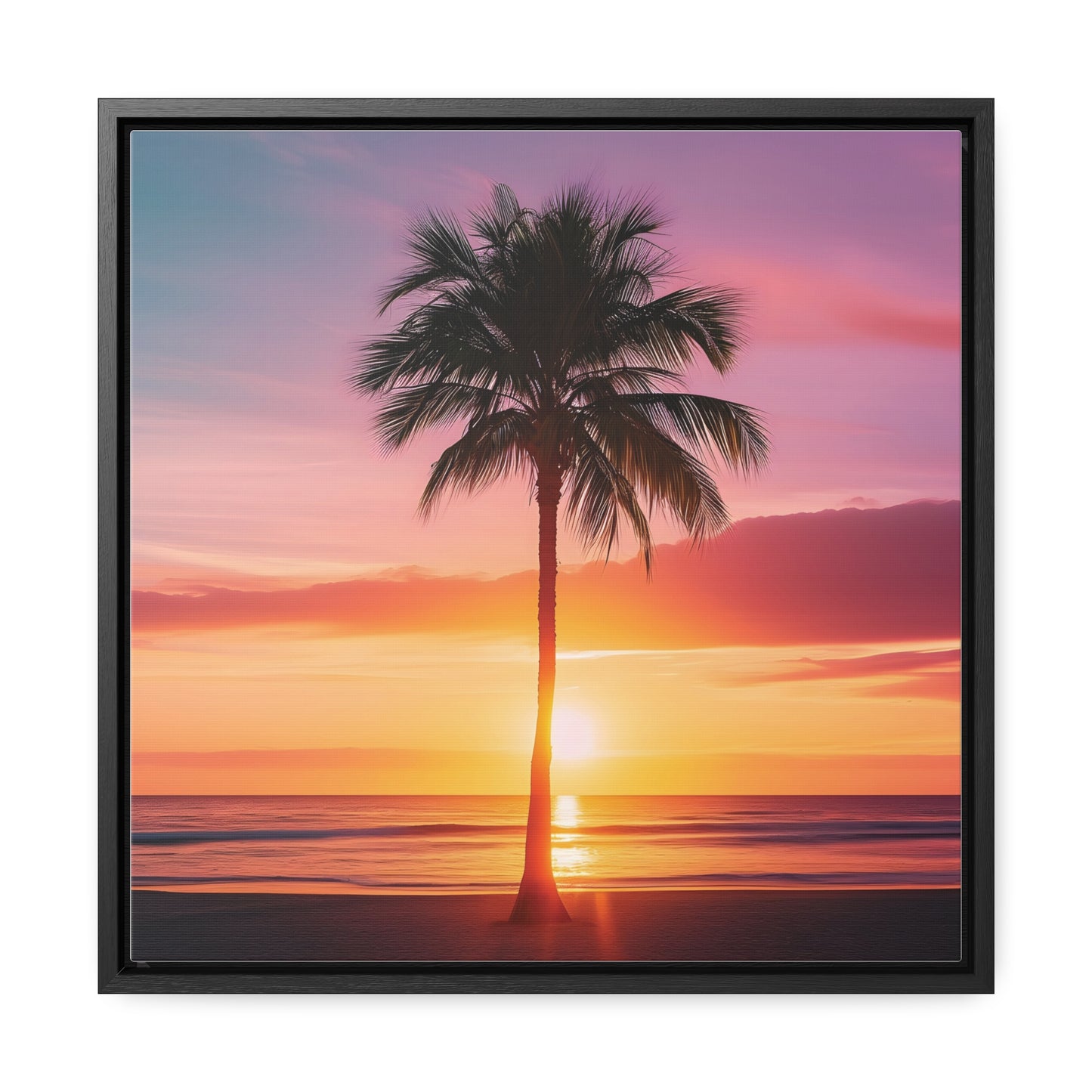 Translucent Sunset Palm Tree Square Canvas Wrap