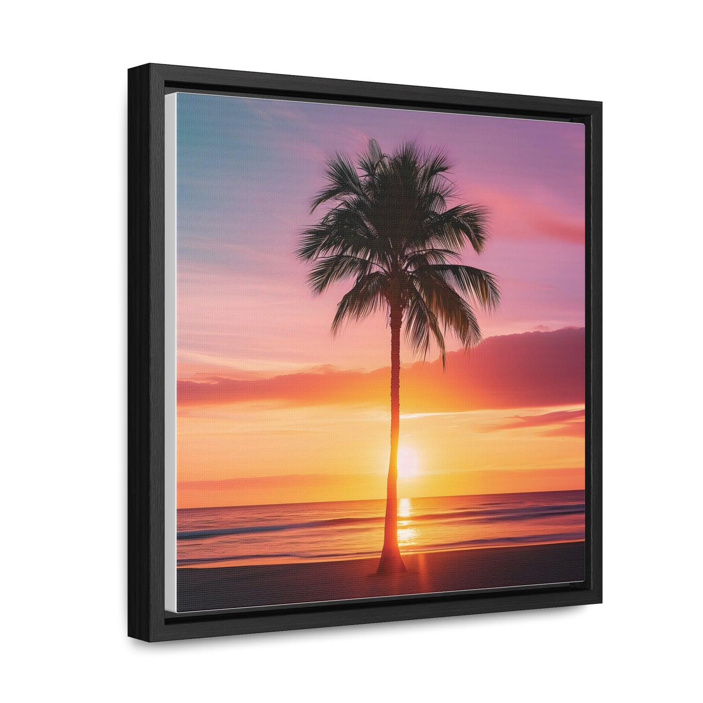 Translucent Sunset Palm Tree Square Canvas Wrap