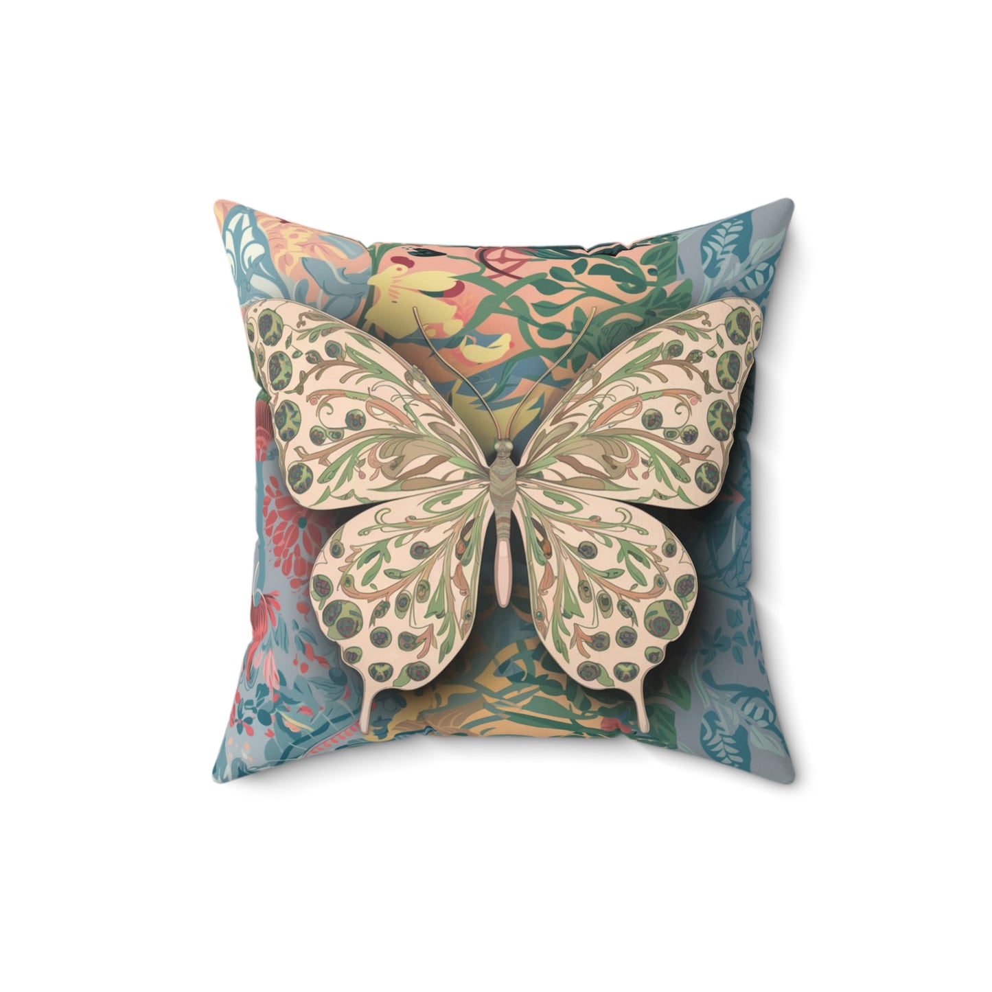 Butterflies and Flowers Spun Polyester Square Pillow