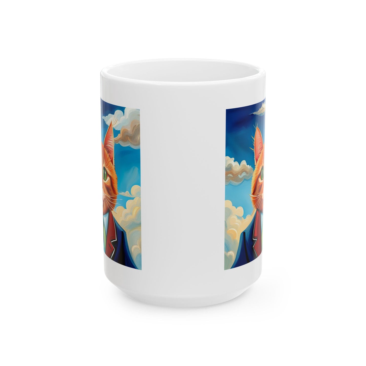 Orange Cat Wearing a Green Tie Ceramic Mug