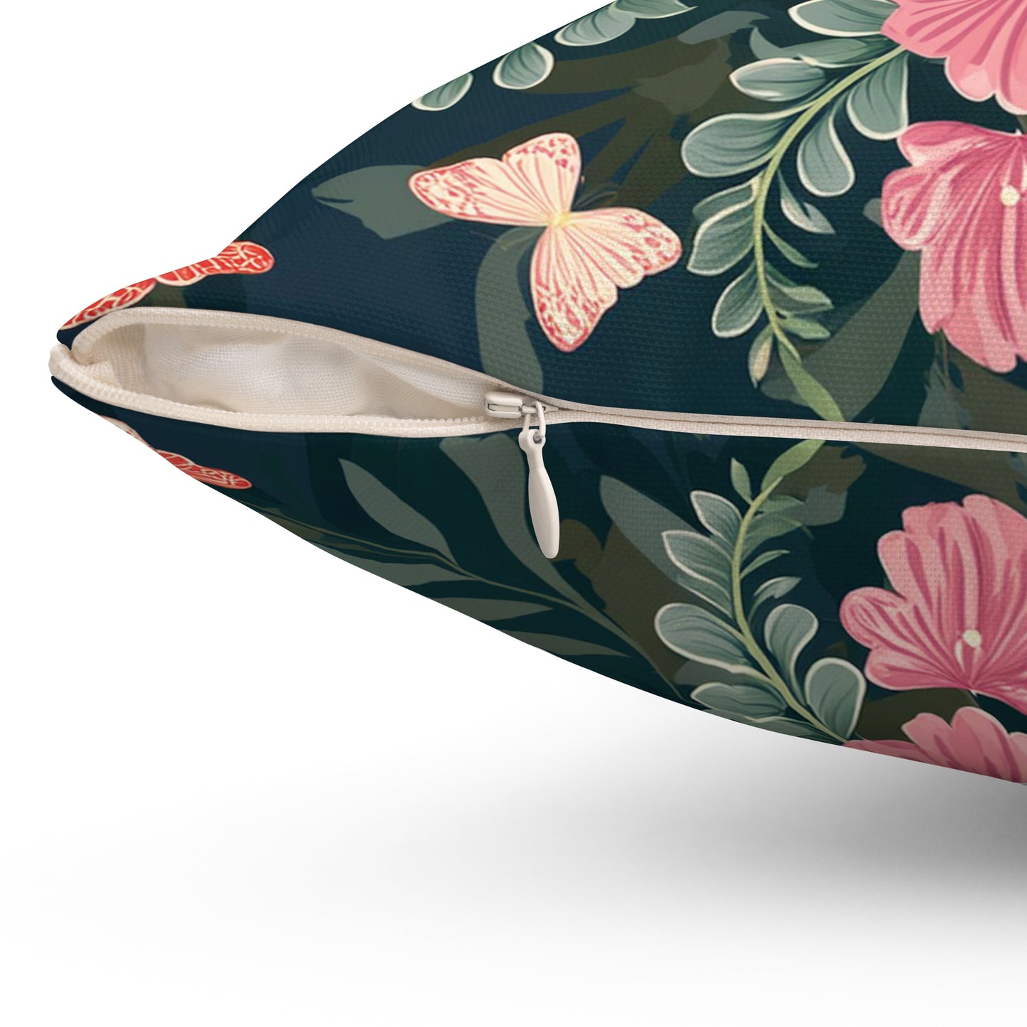 Butterflies and Flowers Spun Polyester Square Pillow