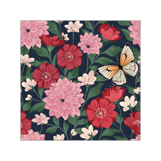 Butterfly and Flowers Square Vinyl Sticker