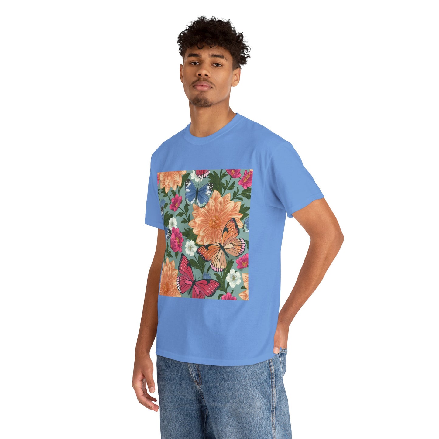 Butterflies and Flowers Unisex Heavy Cotton T-Shirt