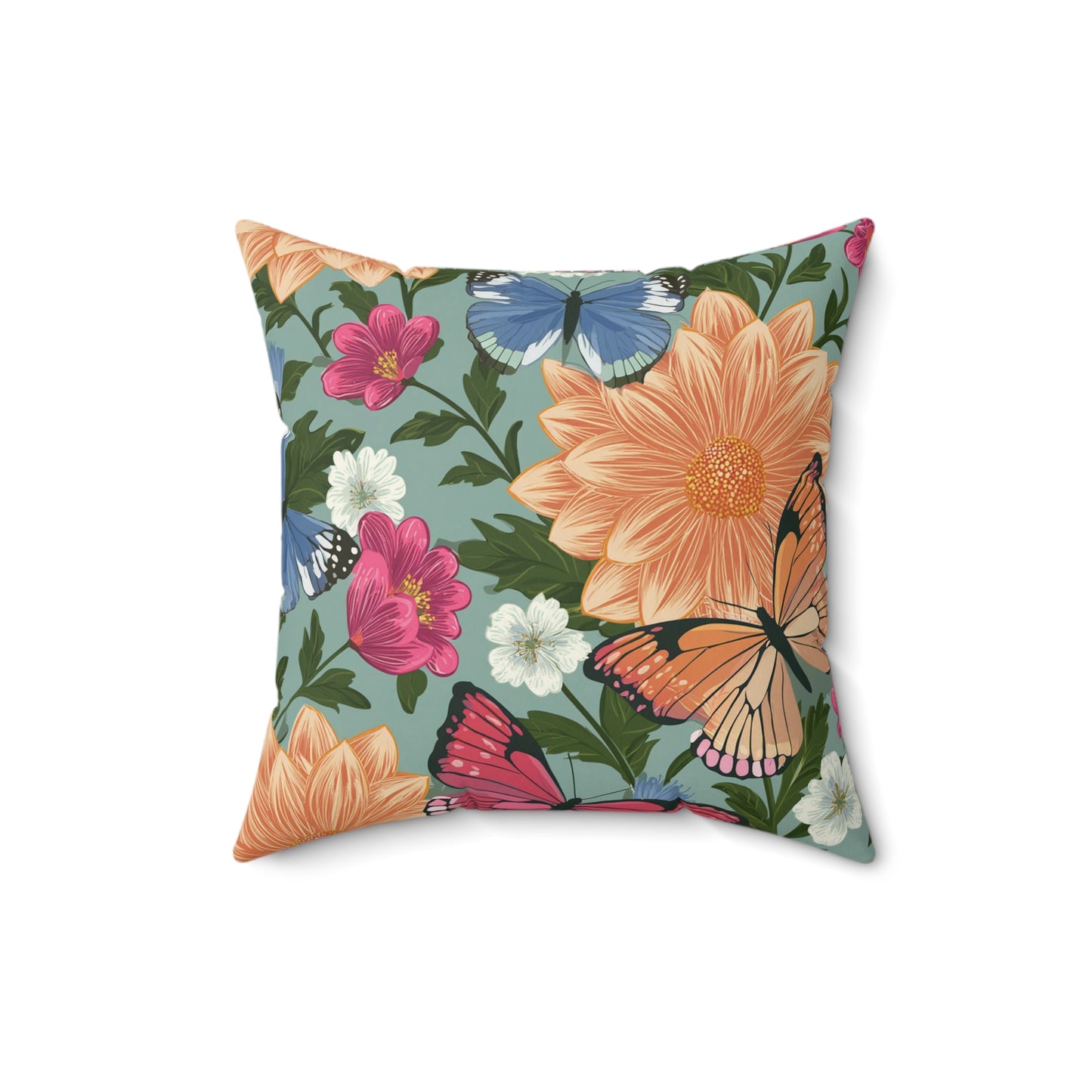 Butterflies and Flowers Spun Polyester Square Pillow