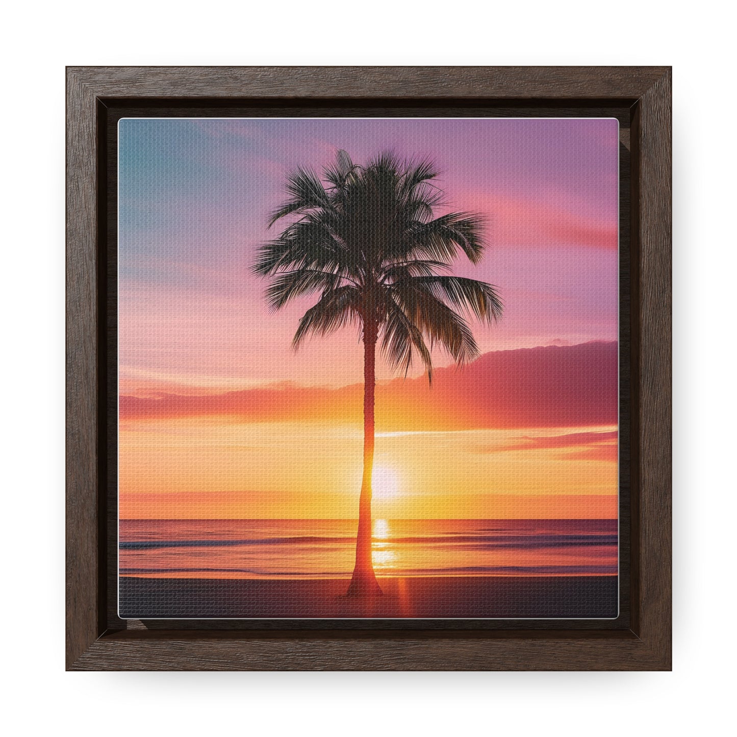 Translucent Sunset Palm Tree Square Canvas Wrap