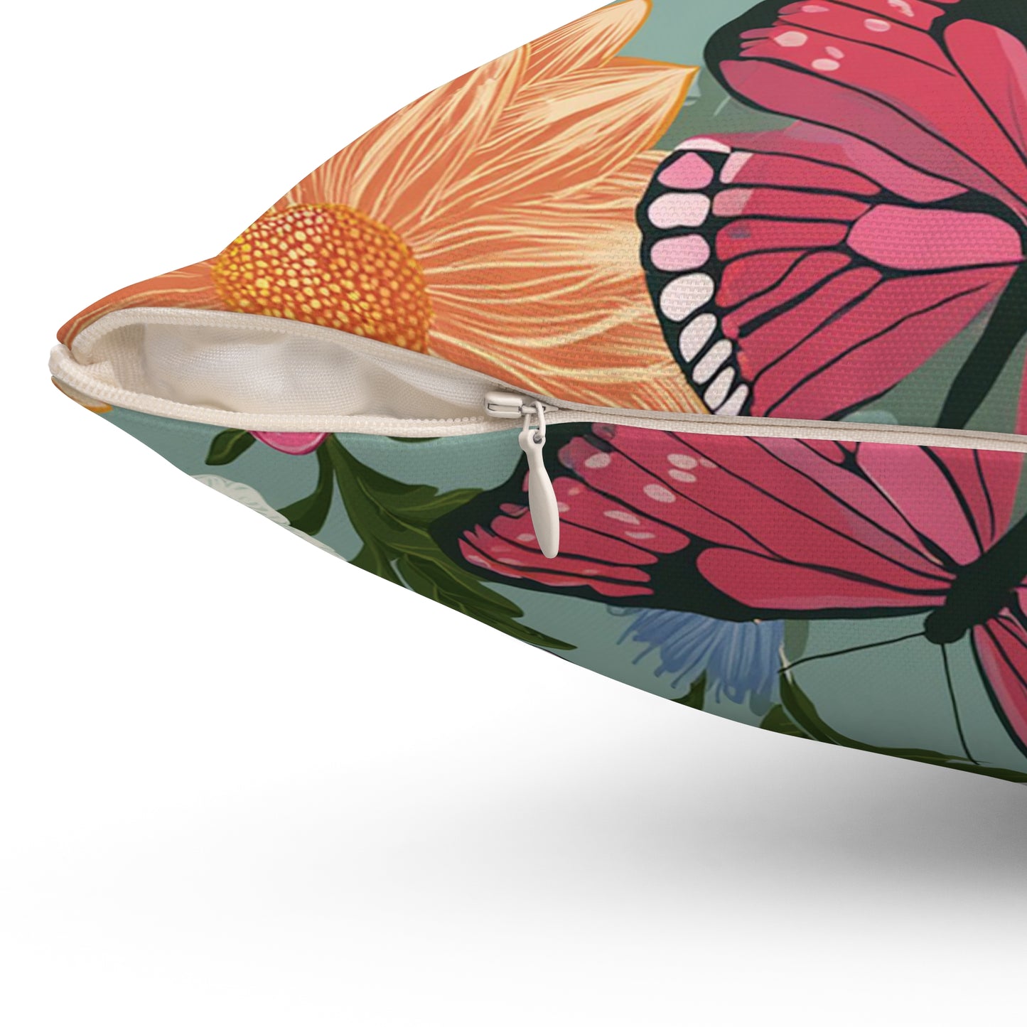 Butterflies and Flowers Spun Polyester Square Pillow