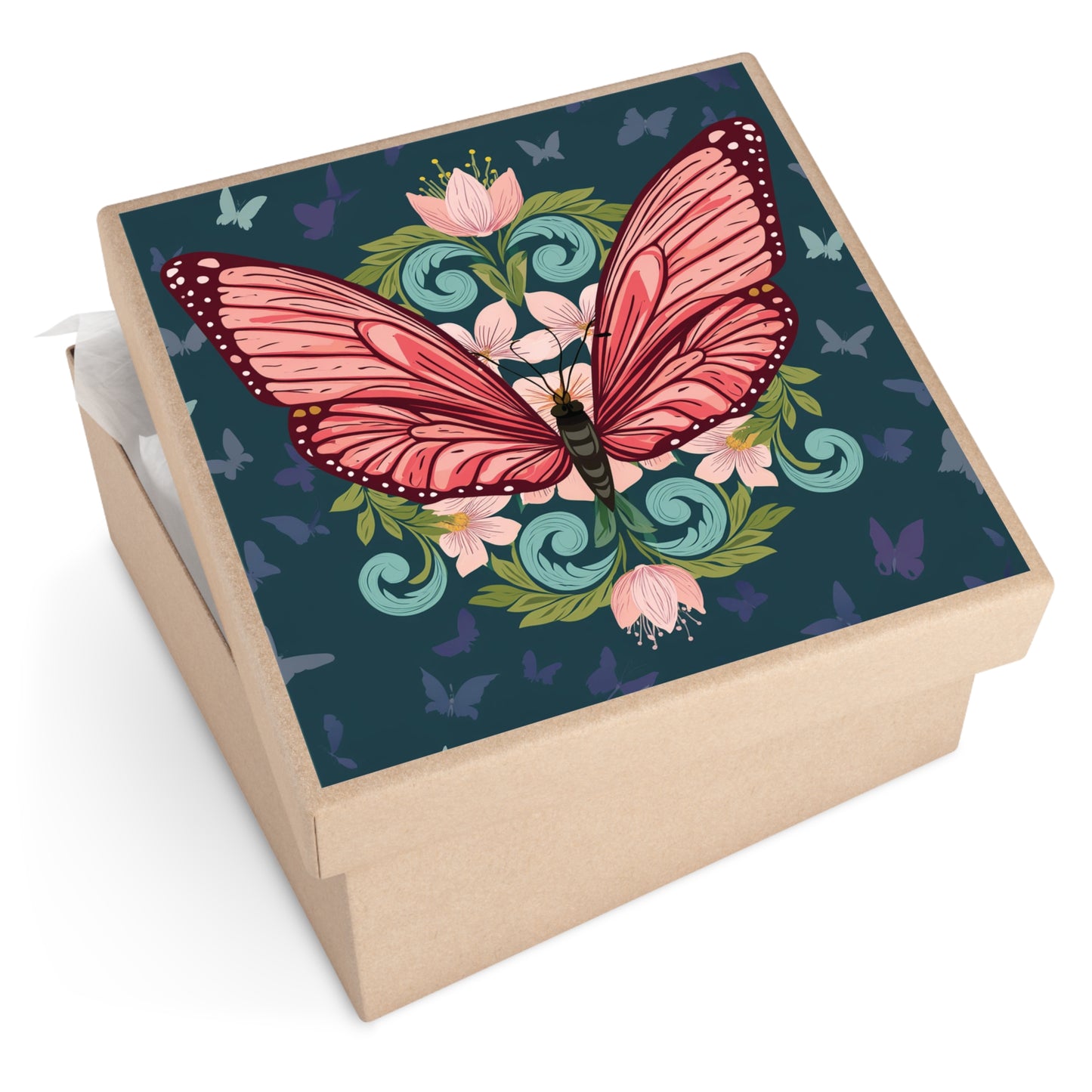 Butterfly and Flowers Square Vinyl Sticker