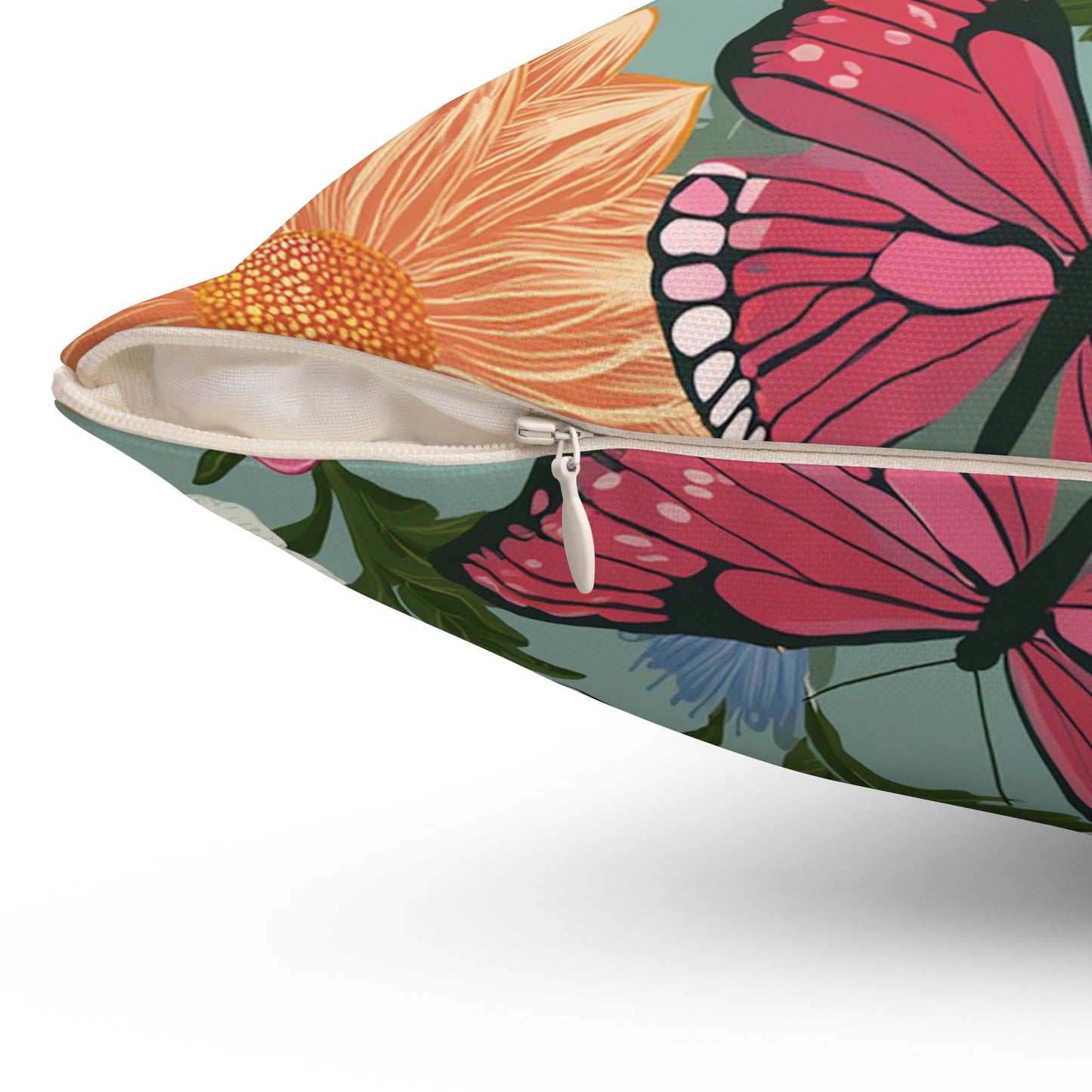 Butterflies and Flowers Spun Polyester Square Pillow