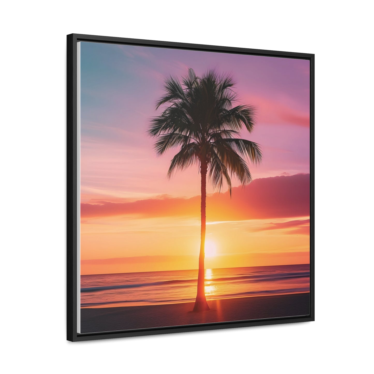 Translucent Sunset Palm Tree Square Canvas Wrap